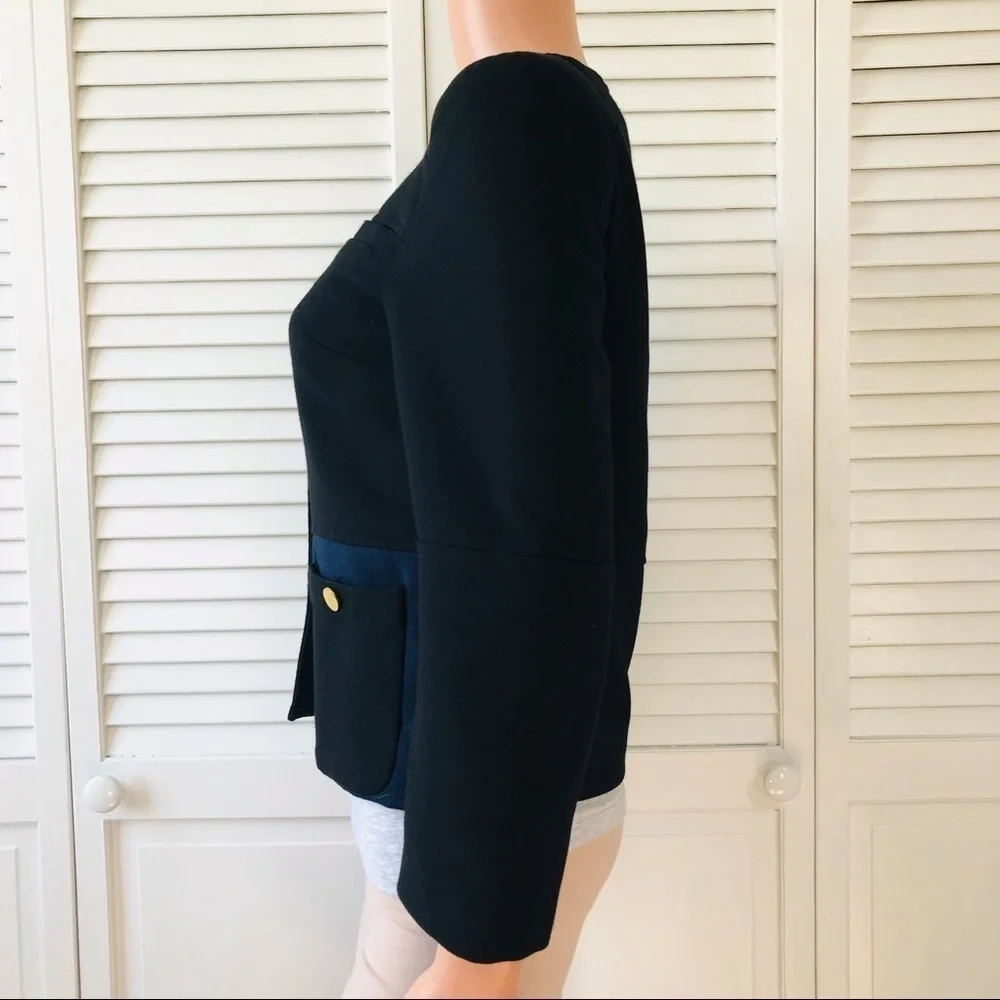 H&M Black Blue Button Up Blazer Size 4